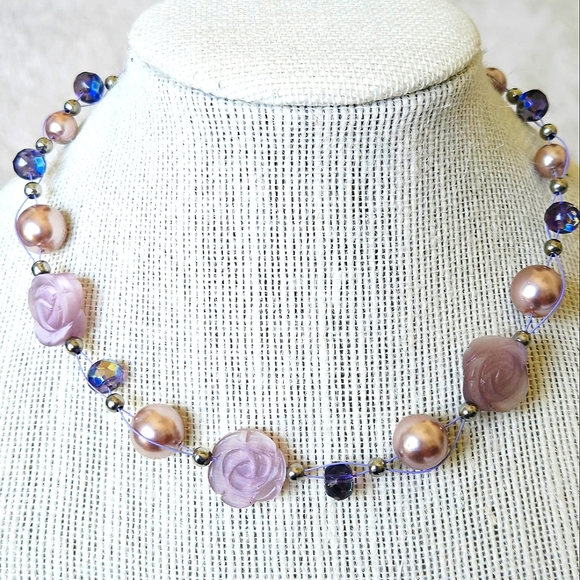 Cookie Lee Rose Garden Genuine Crystal Purple Silver Tone Necklace NWT - Picture 1 of 3